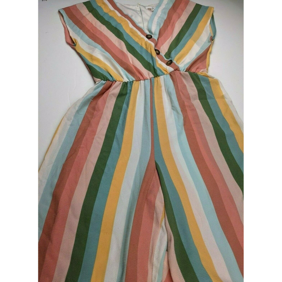June And Hudson Womens Junior Jumpsuit Size S Pastel Striped Short Sleeve V Neck - Picture 2 of 7